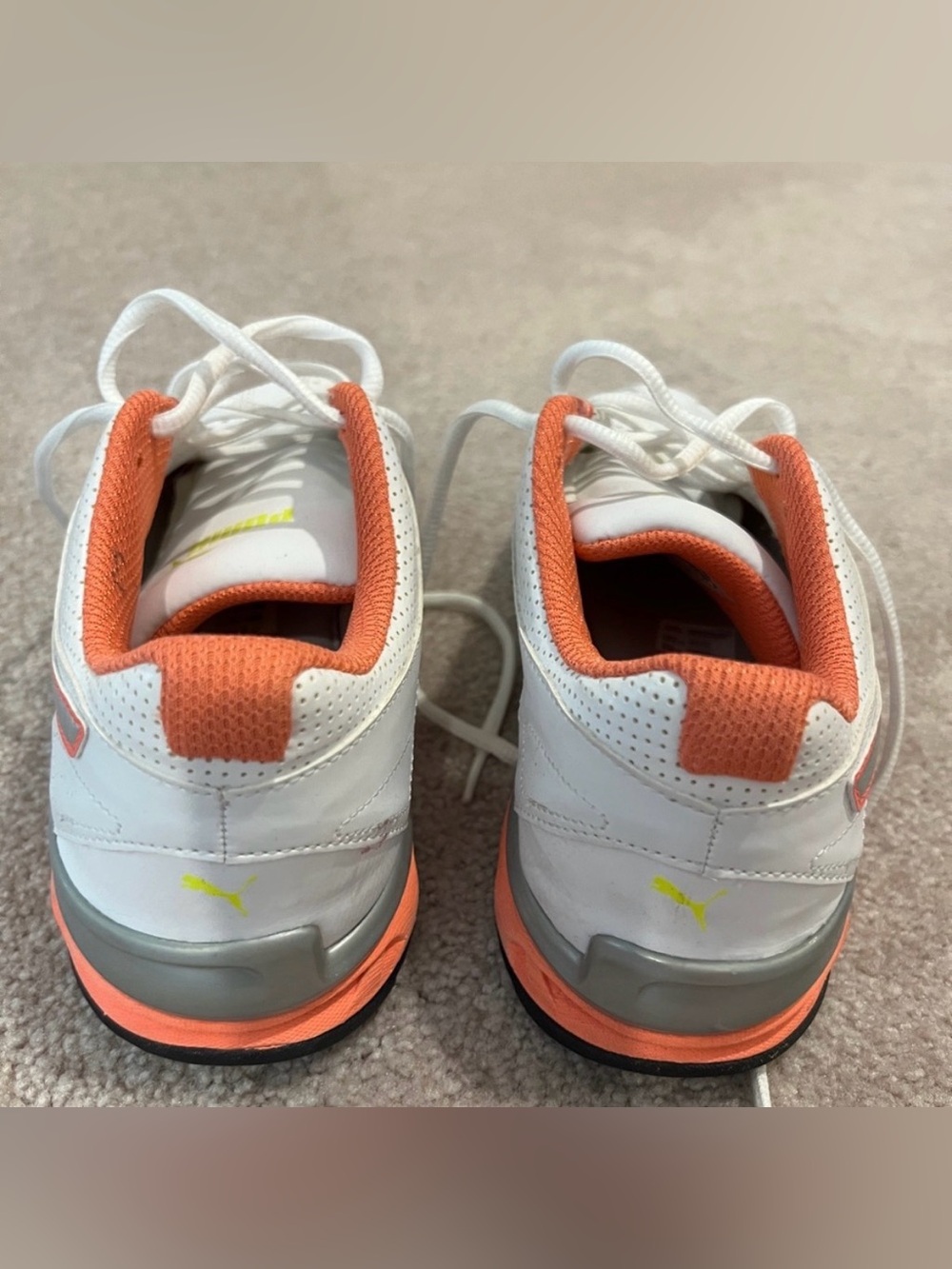 Puma White Sneakers with Orange Lining and Yellow Accents - Picture 2 of 4